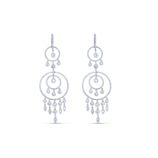 18K White Gold Multi Circle Drop Earrings