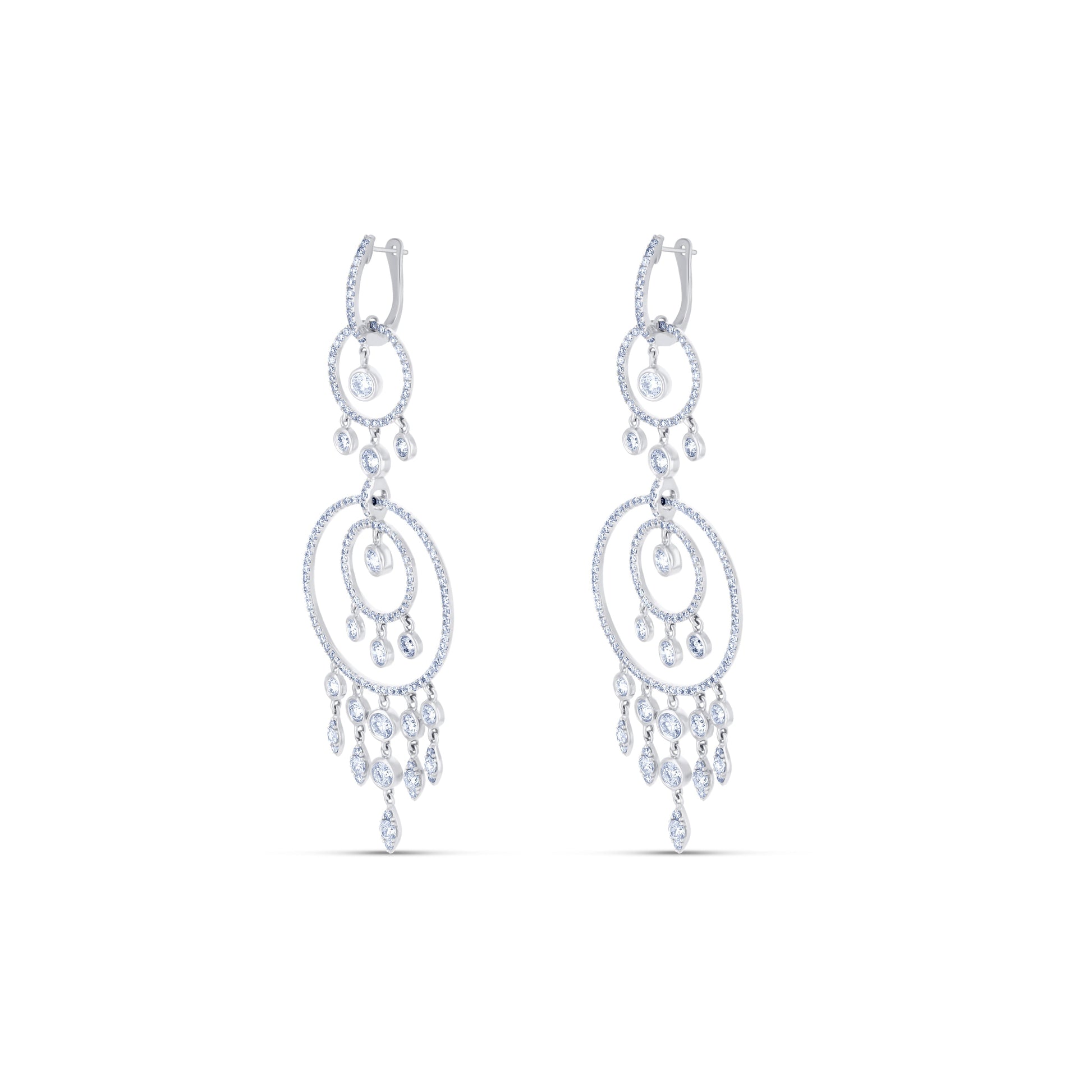 18K White Gold Multi Circle Drop Earrings