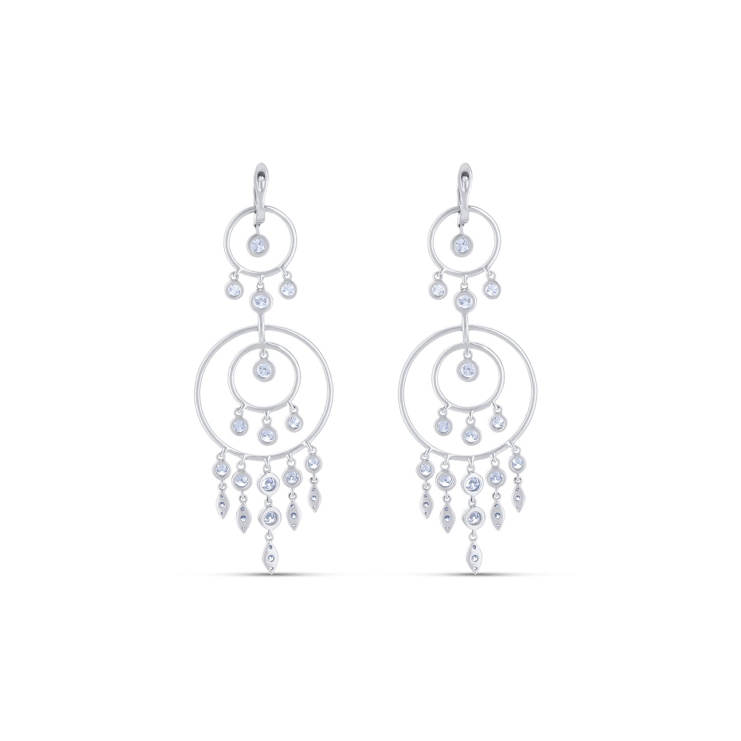 18K White Gold Multi Circle Drop Earrings