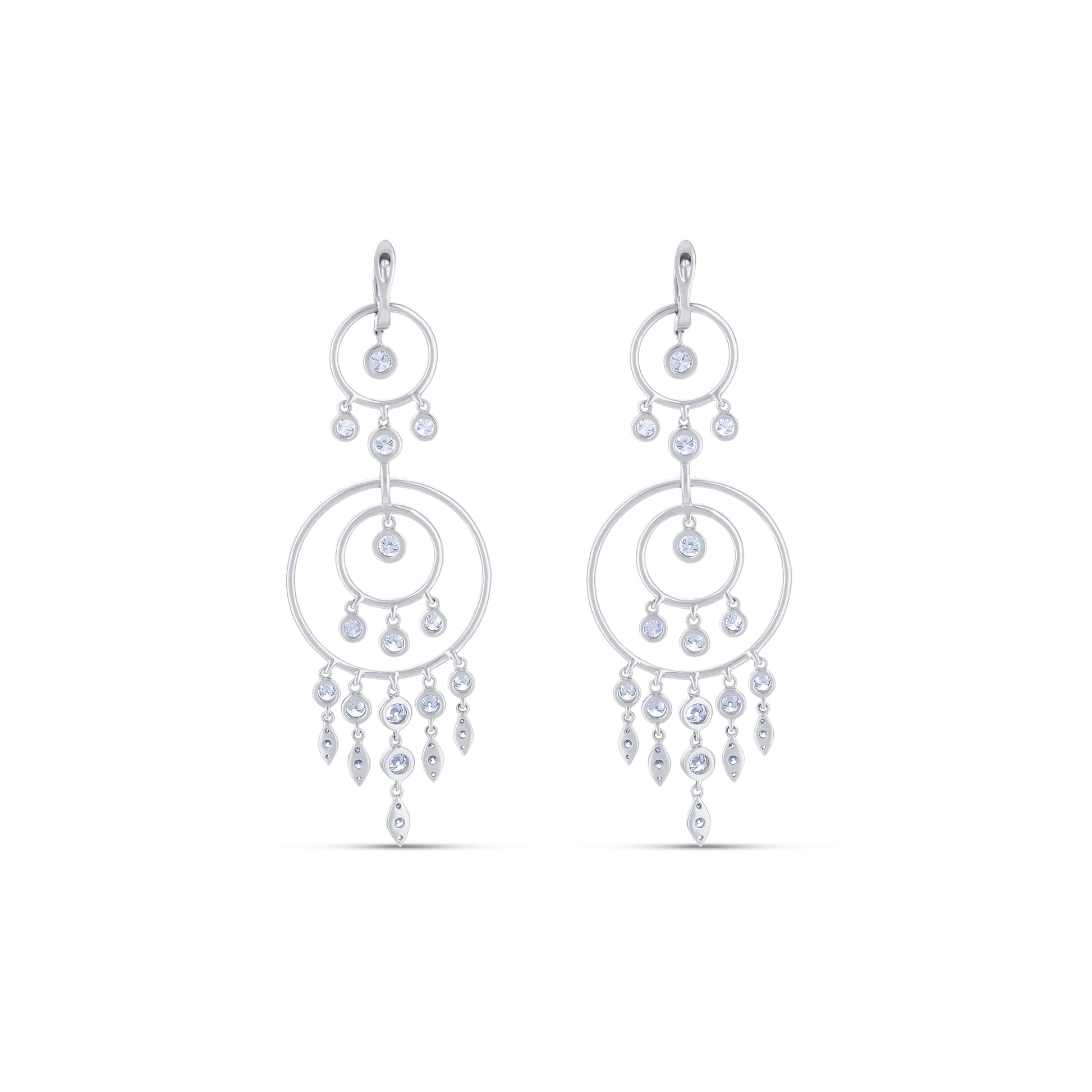 18K White Gold Multi Circle Drop Earrings