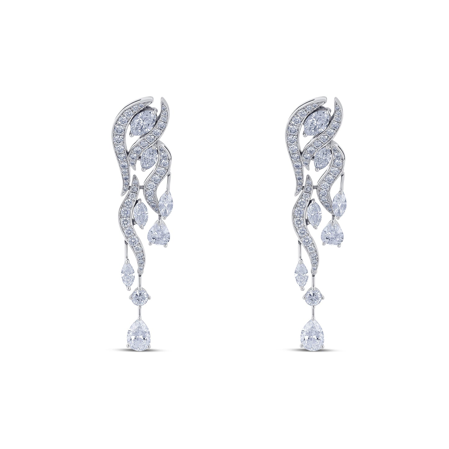 18K White Gold Fire Drop Diamond Dangle Earrings