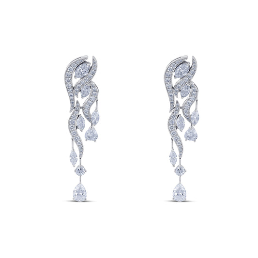 18K White Gold Fire Drop Diamond Dangle Earrings