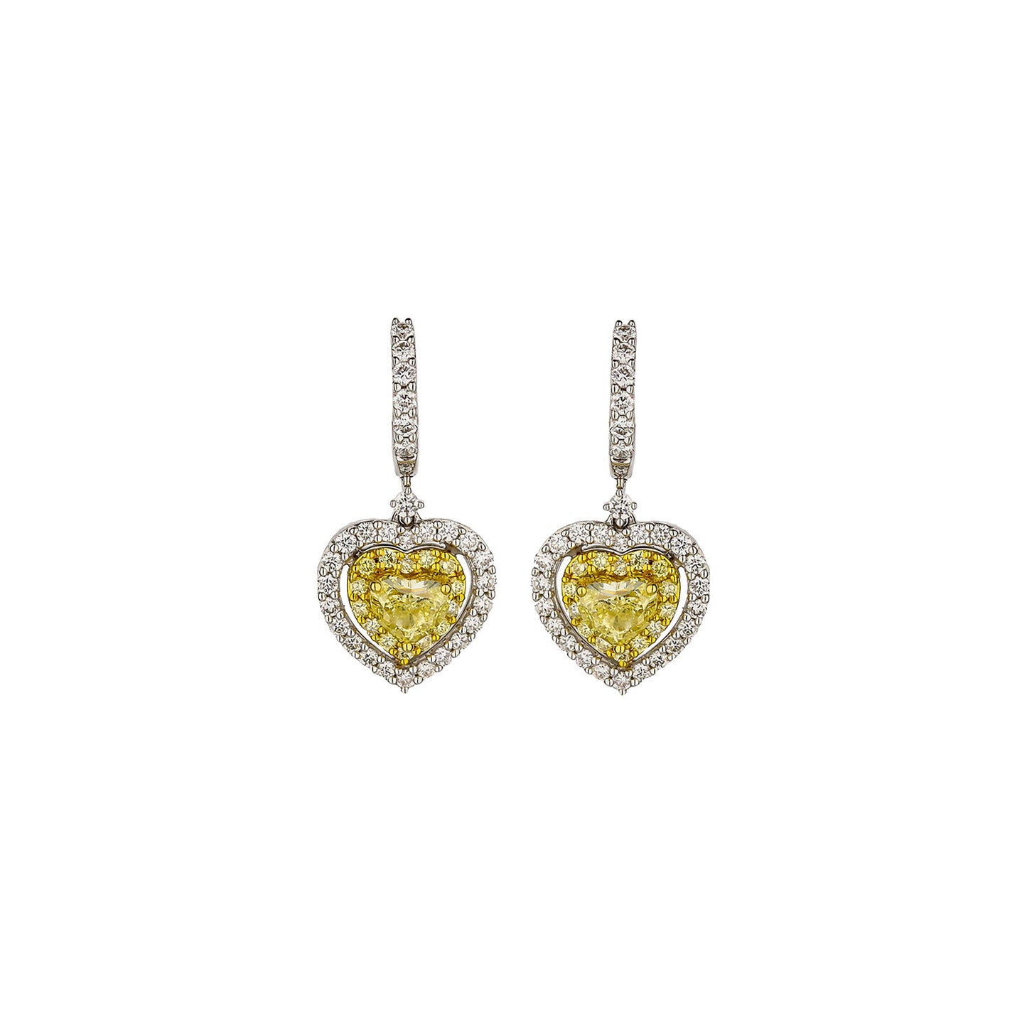 18K White & Yellow Gold Fancy Light Yellow Diamond Heart Drop Earrings