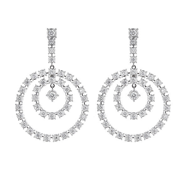 18K White Gold Double Circle Round Diamond Bezel Set Drops