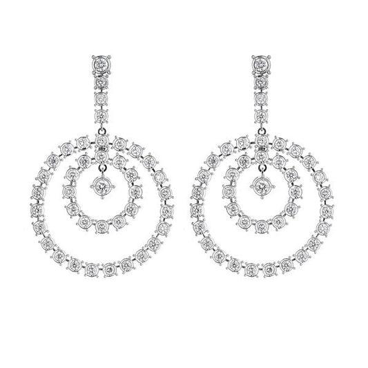 18K White Gold Double Circle Round Diamond Bezel Set Drops