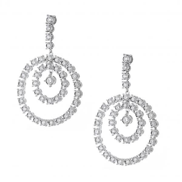 18K White Gold Double Circle Round Diamond Bezel Set Drops