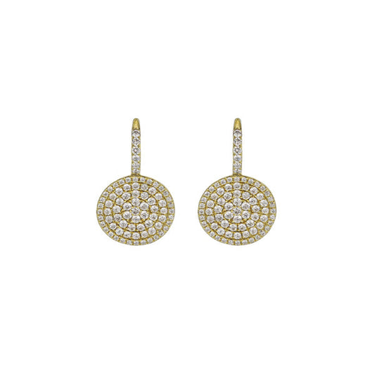 14K Yellow Gold Pave Disk Diamond Cluster Earrings