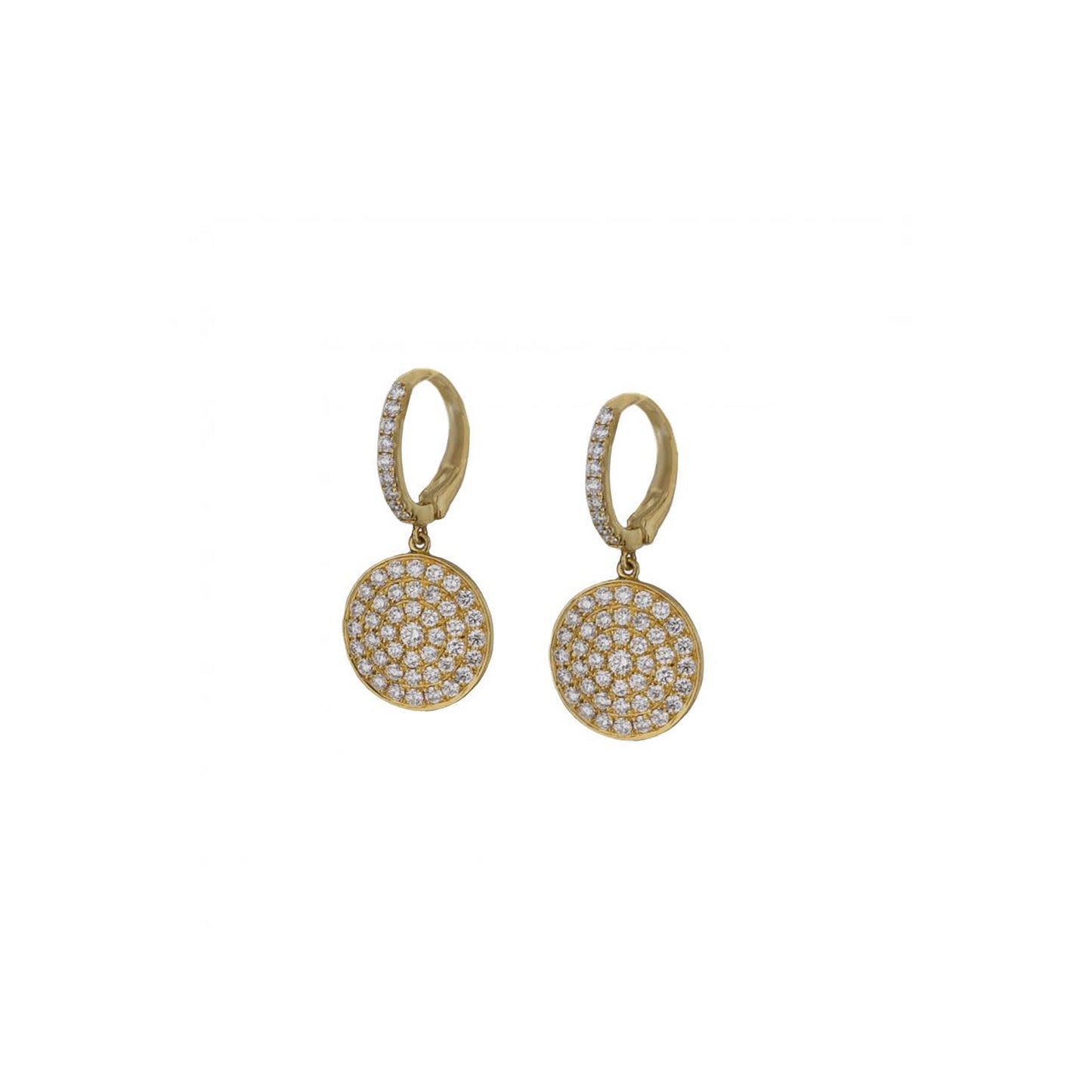 18K Yellow Gold Round Cluster Drop Earrings