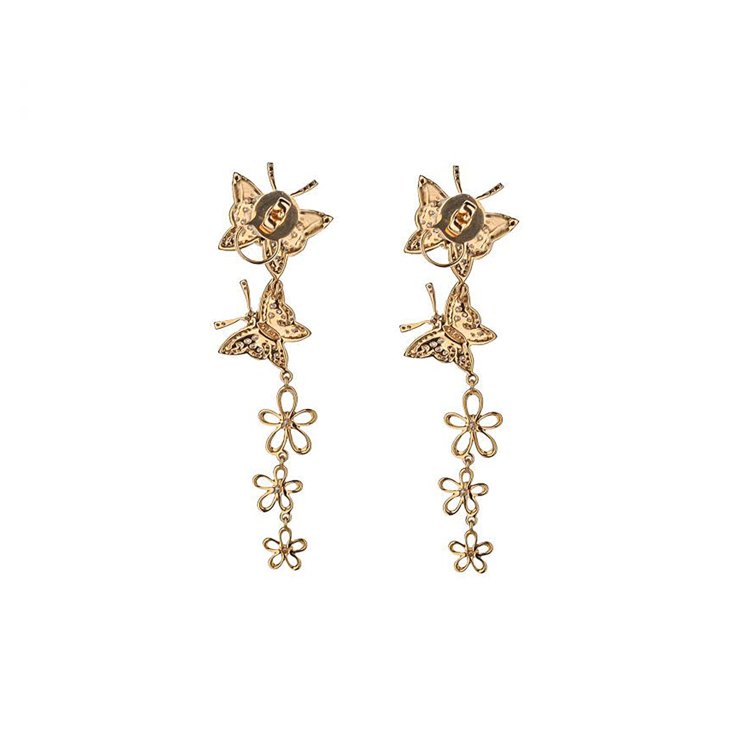 18K Two-Tone Gold Butterfly And Daisy Dangle Earrings