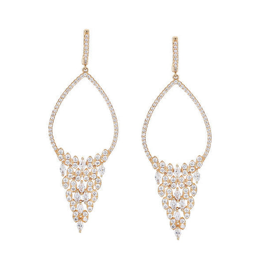 18K Rose Gold Marquis And Round Diamond Chandelier Drop Earrings