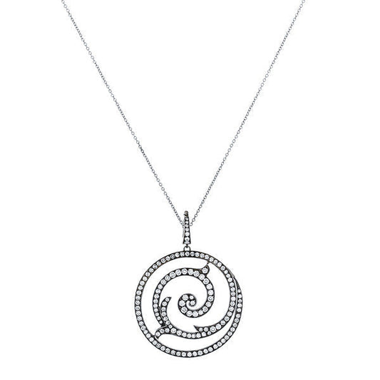 18K White Gold Black Rhodium Swirl Diamond Pendant Necklace