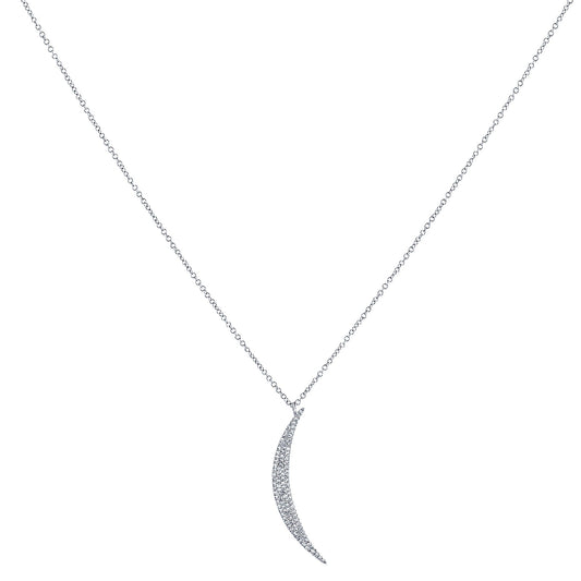 14K White Gold Diamond Crescent Pendant Necklace With Chain