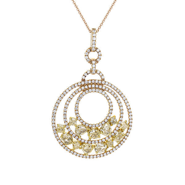 18K Rose Gold Three Circle Yellow Diamond Necklace