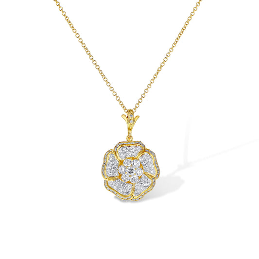 18K Two-Tone 3.84Ctw Flower Pendant With Chain