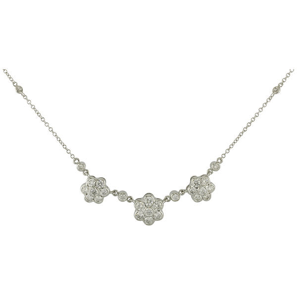 18K White Gold Trio Of Flowers Diamond Necklace