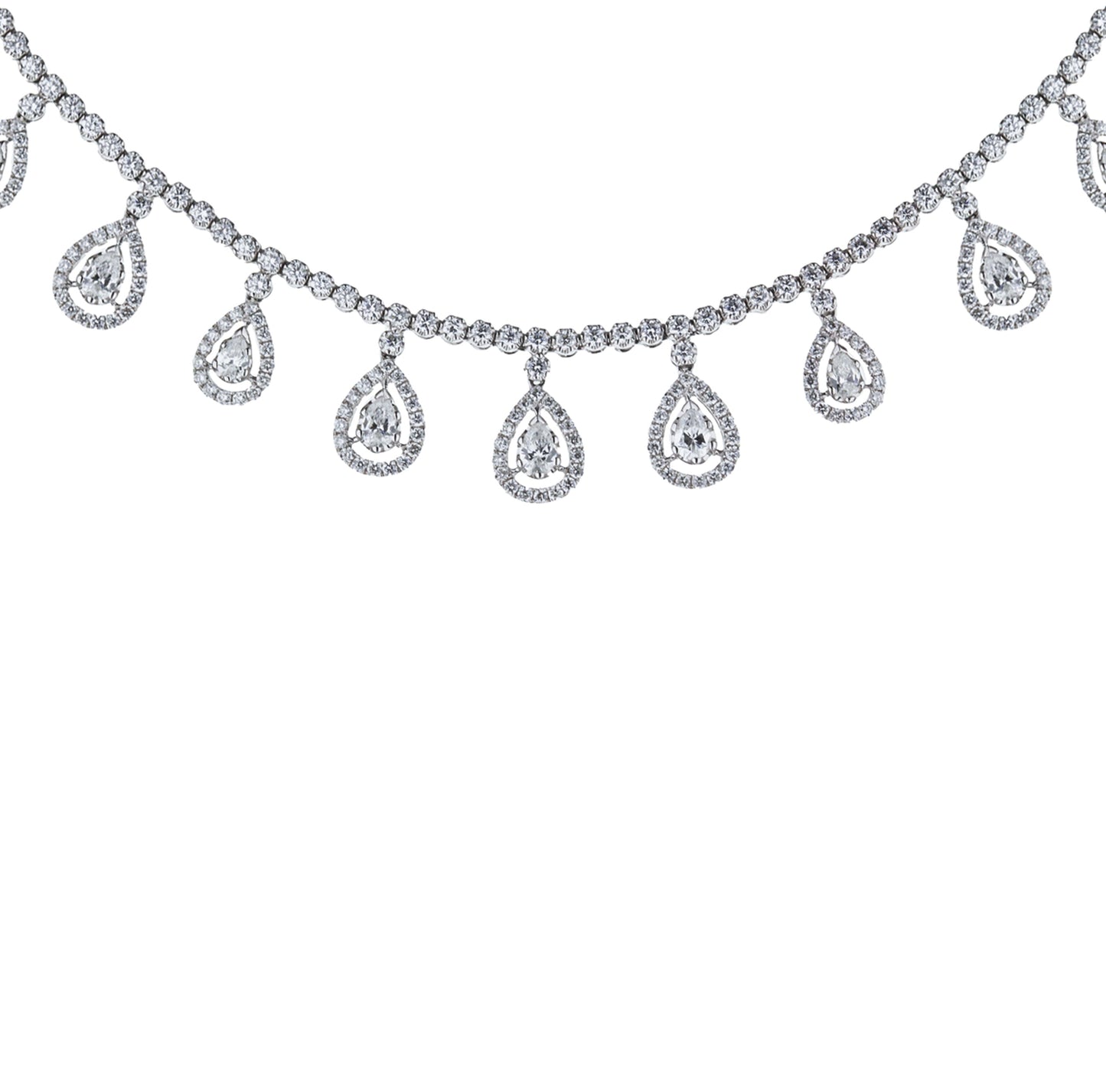 18K White Gold Pear Droplet Diamond Necklace