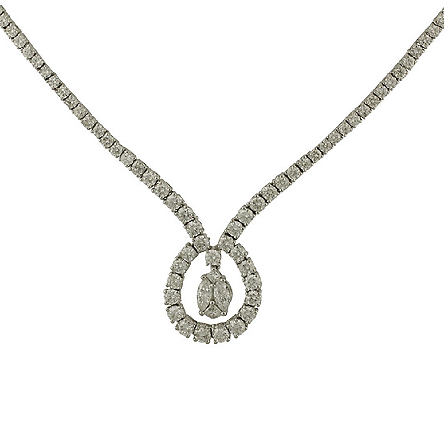 18K White Gold Diamond Tennis Oval Drop Necklace