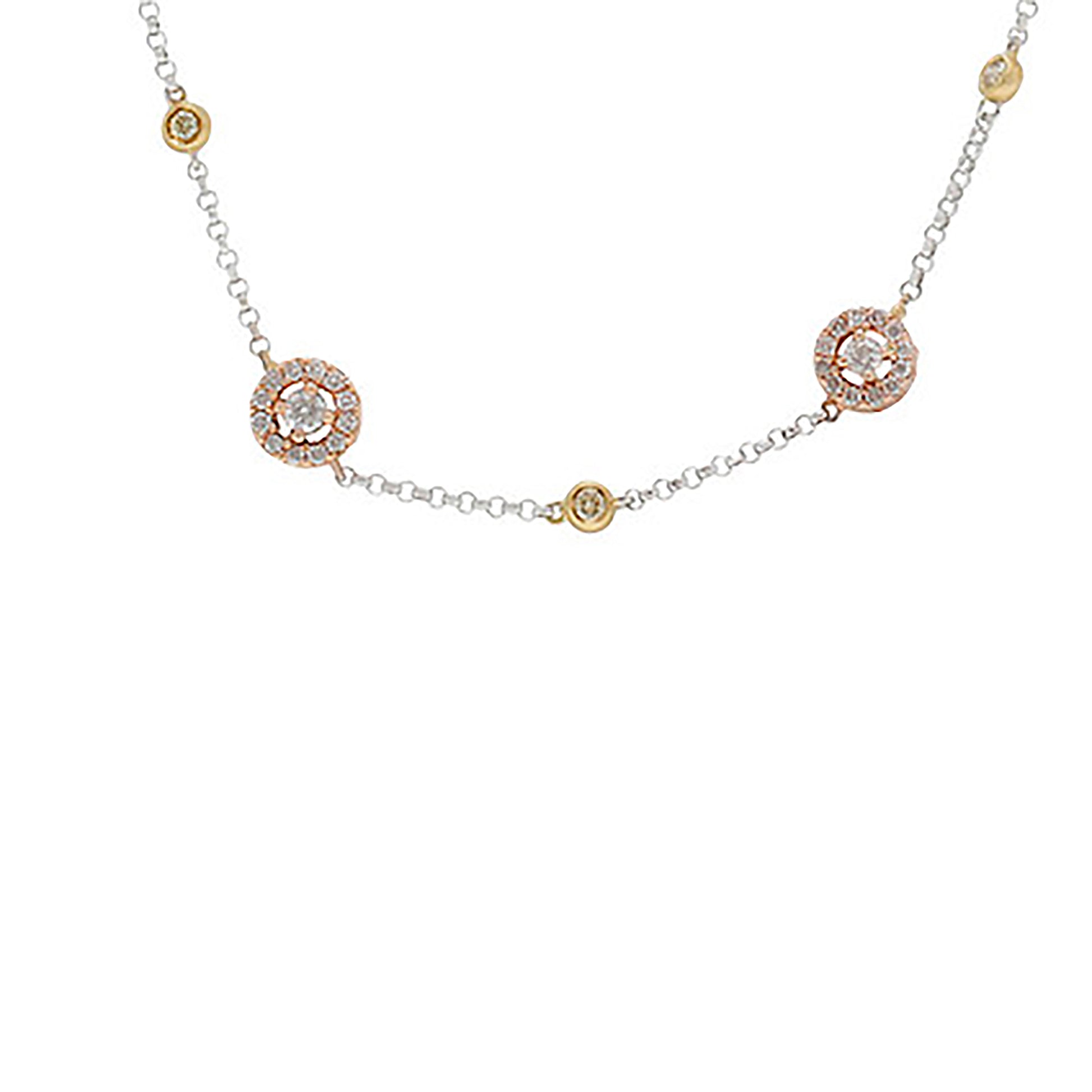 18K Tri-Color Gold White & Yellow Diamond Station Chain