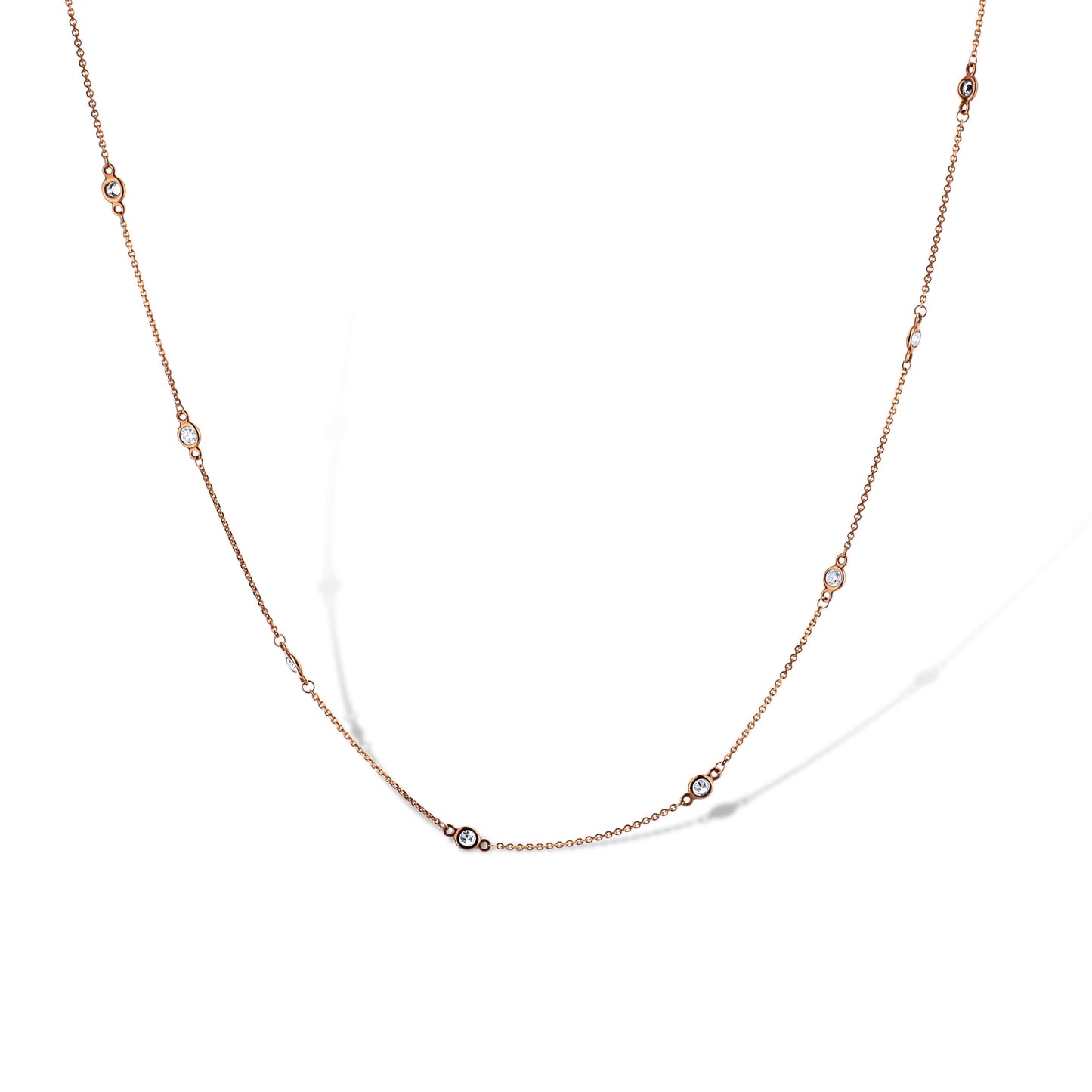 14K Rose Gold Bezel Set Diamond Station Chain Necklace