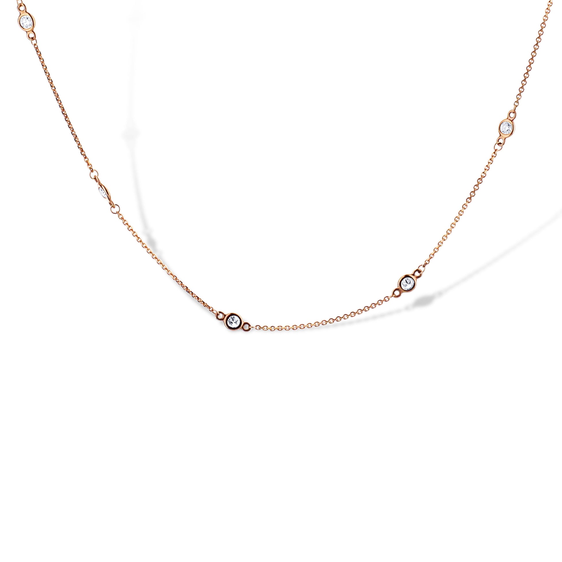 14K Rose Gold Bezel Set Diamond Station Chain Necklace