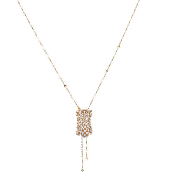 18K Rose Gold Lariat Style Diamond Scroll Pendant