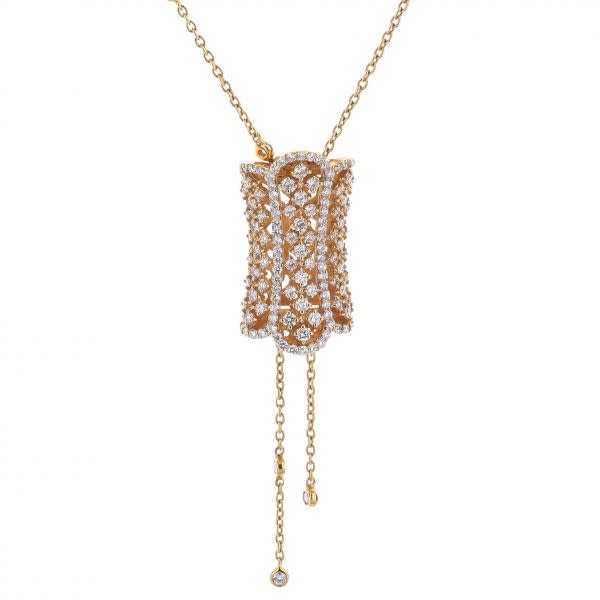 18K Rose Gold Lariat Style Diamond Scroll Pendant