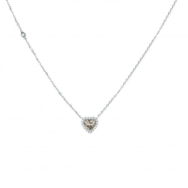 18K White Gold Heart-Shaped Champagne Diamond Pendant With Diamond Halo