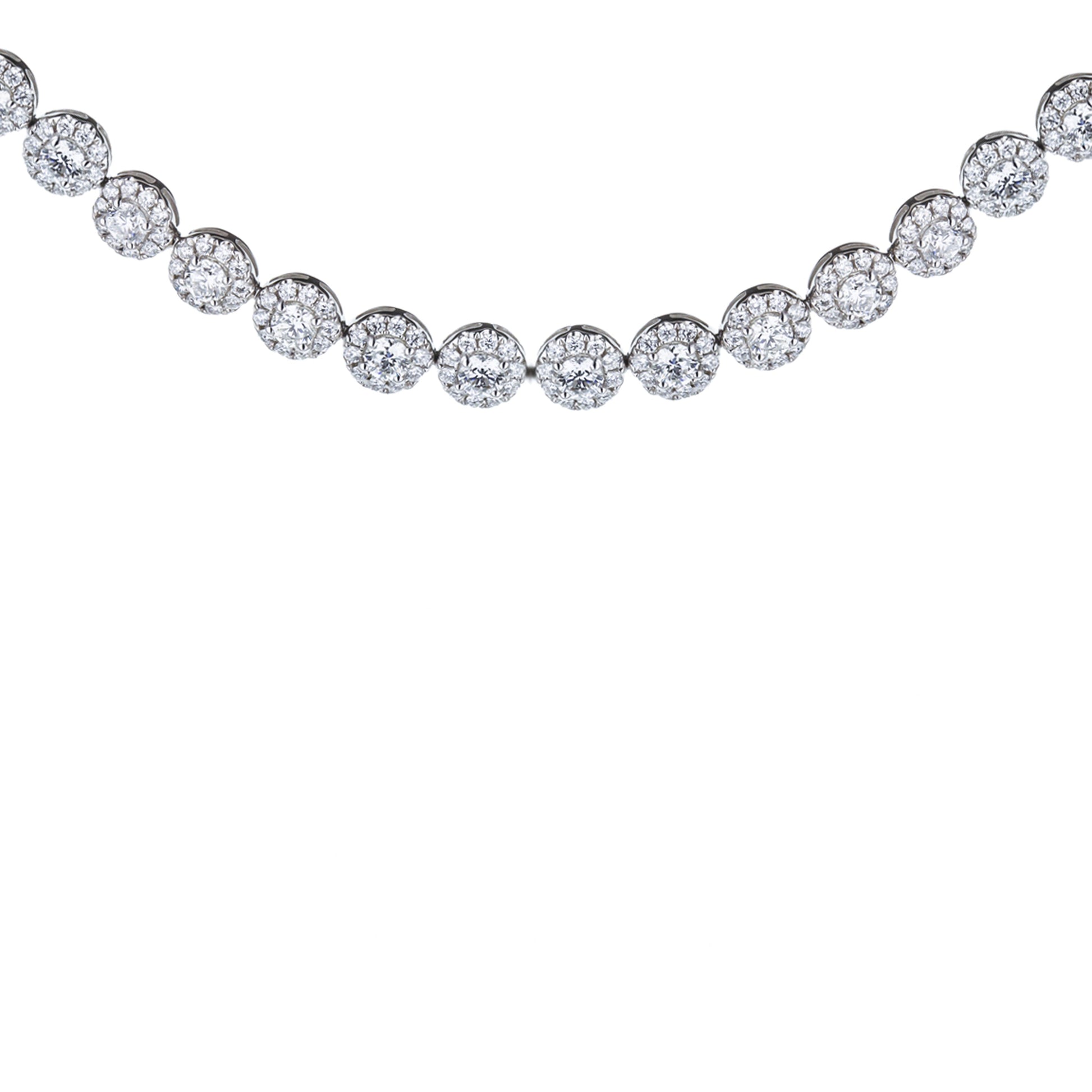 18K White Gold Round Diamond Halo Necklace 19.35Ctw