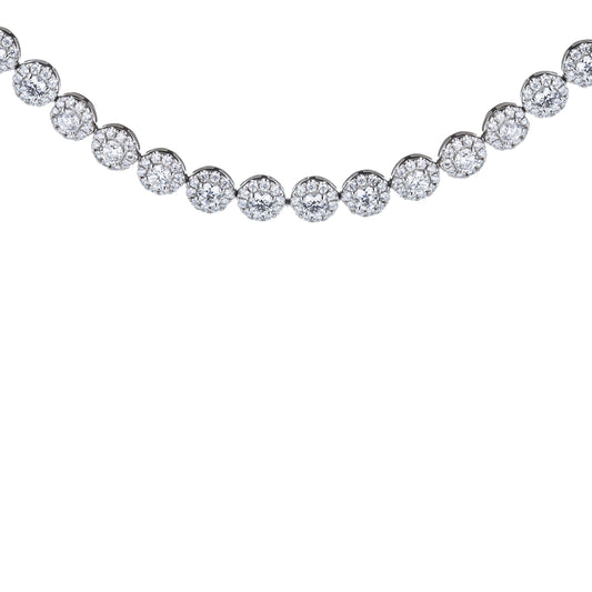 18K White Gold Round Diamond Halo Necklace 19.35Ctw