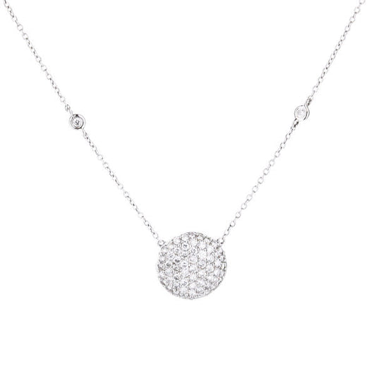 14K White Gold Pave Diamond Circle Pendant Necklace