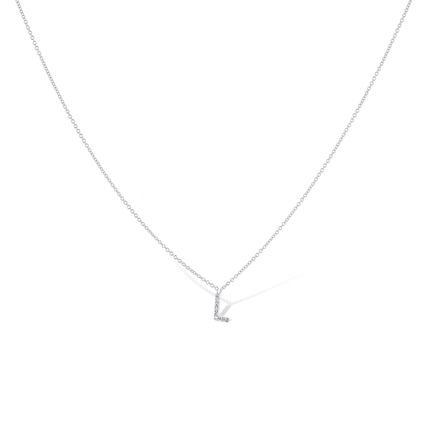 14K White Gold Letter 'L' Diamond Pendant Necklace