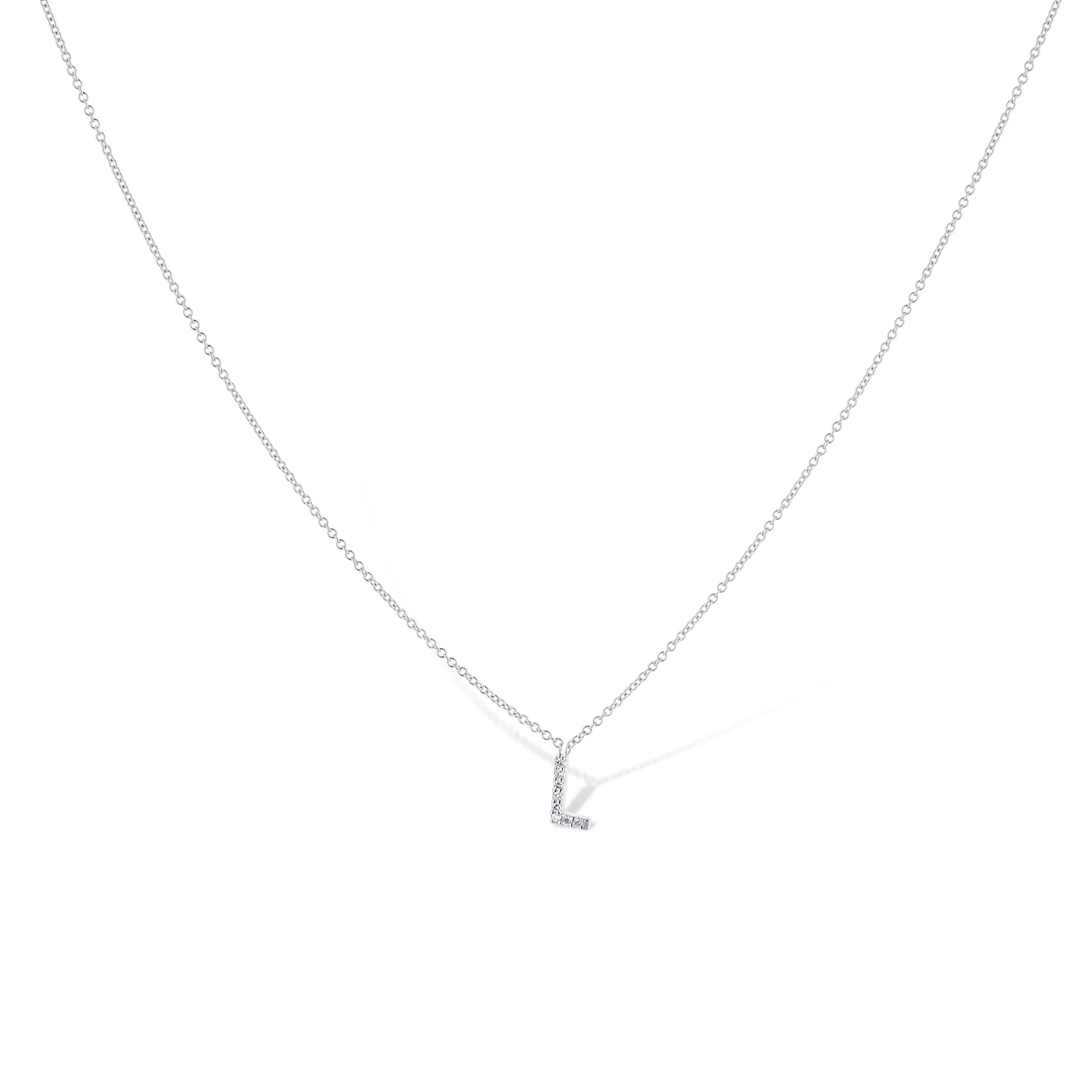 14K White Gold Letter 'L' Diamond Pendant Necklace