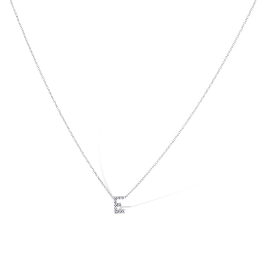 14K White Gold Letter 'E' Diamond Pendant Necklace