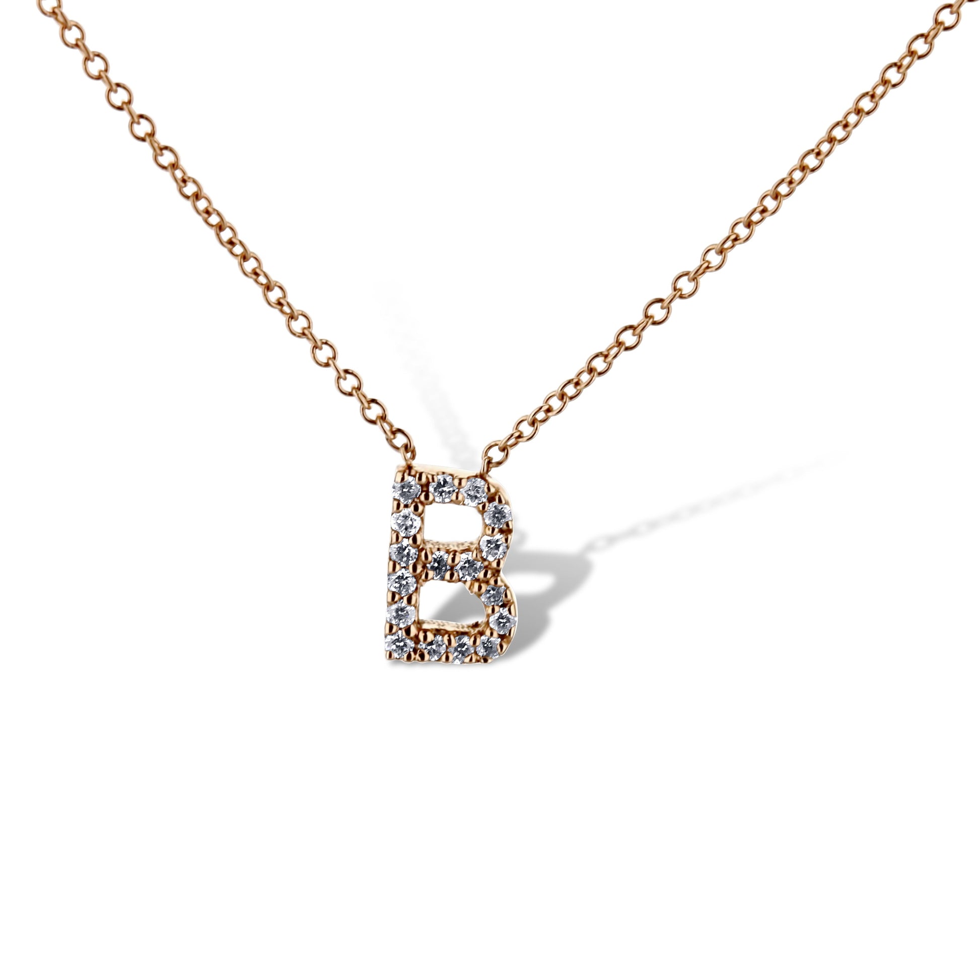 14K Rose Gold Letter 'B' Diamond Pendant Necklace