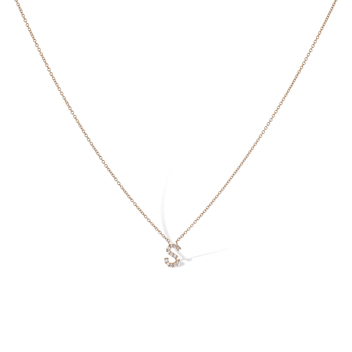 14K Rose Gold Letter 'S' Diamond Pendant Necklace