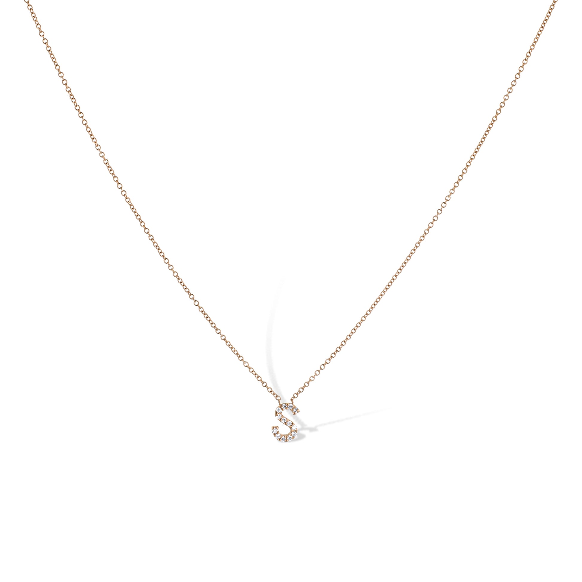 14K Rose Gold Letter 'S' Diamond Pendant Necklace