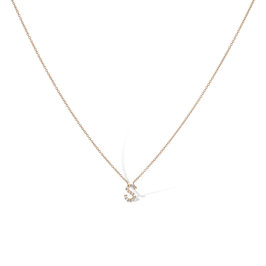 14K Rose Gold Letter 'S' Diamond Pendant Necklace