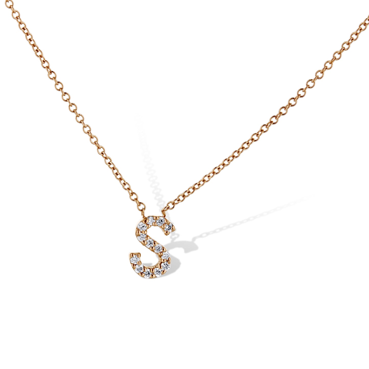 14K Rose Gold Letter 'S' Diamond Pendant Necklace