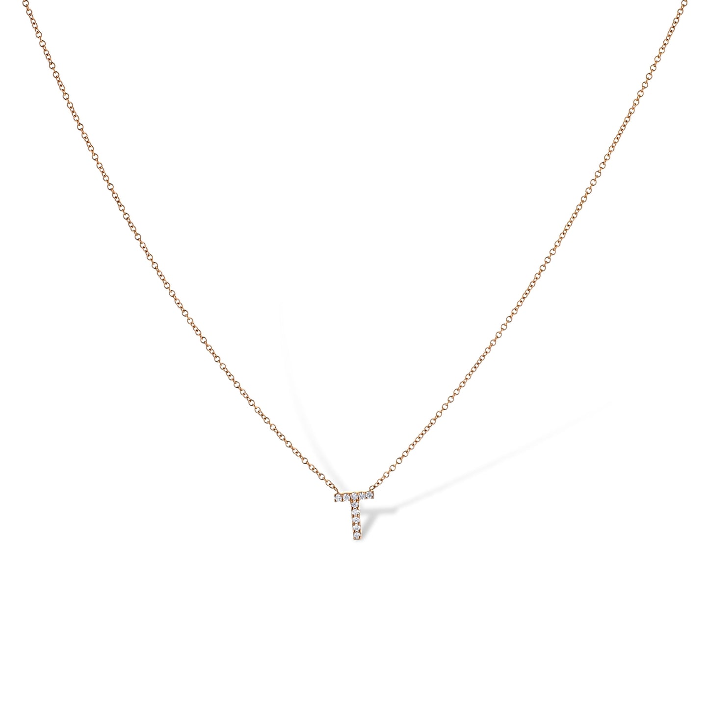 14K Rose Gold Letter 'T' Diamond Pendant Necklace