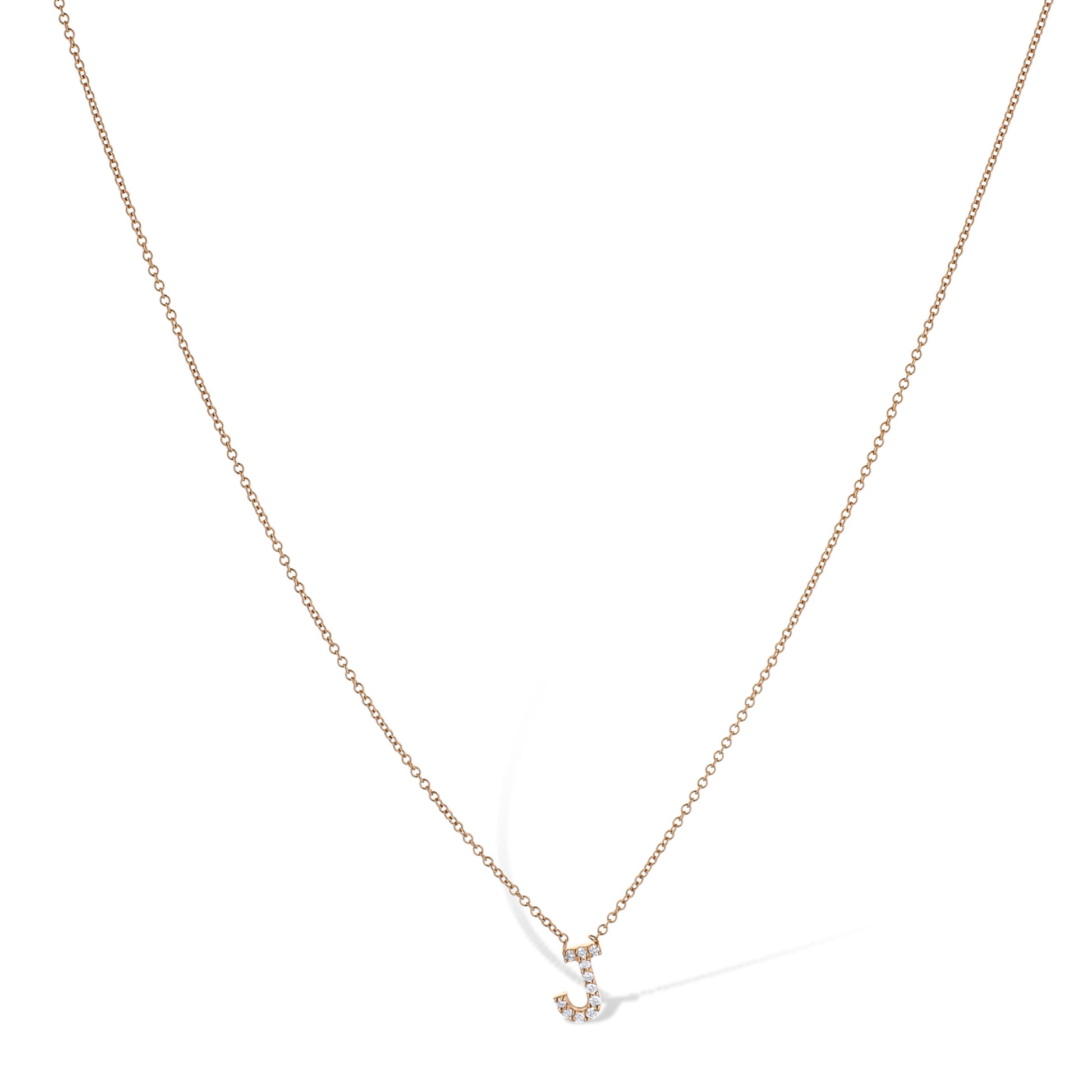 14K Rose Gold Letter 'J' Diamond Pendant Necklace