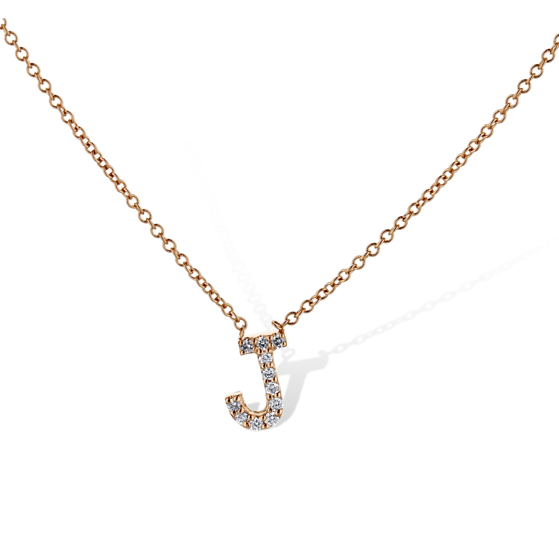 14K Rose Gold Letter 'J' Diamond Pendant Necklace