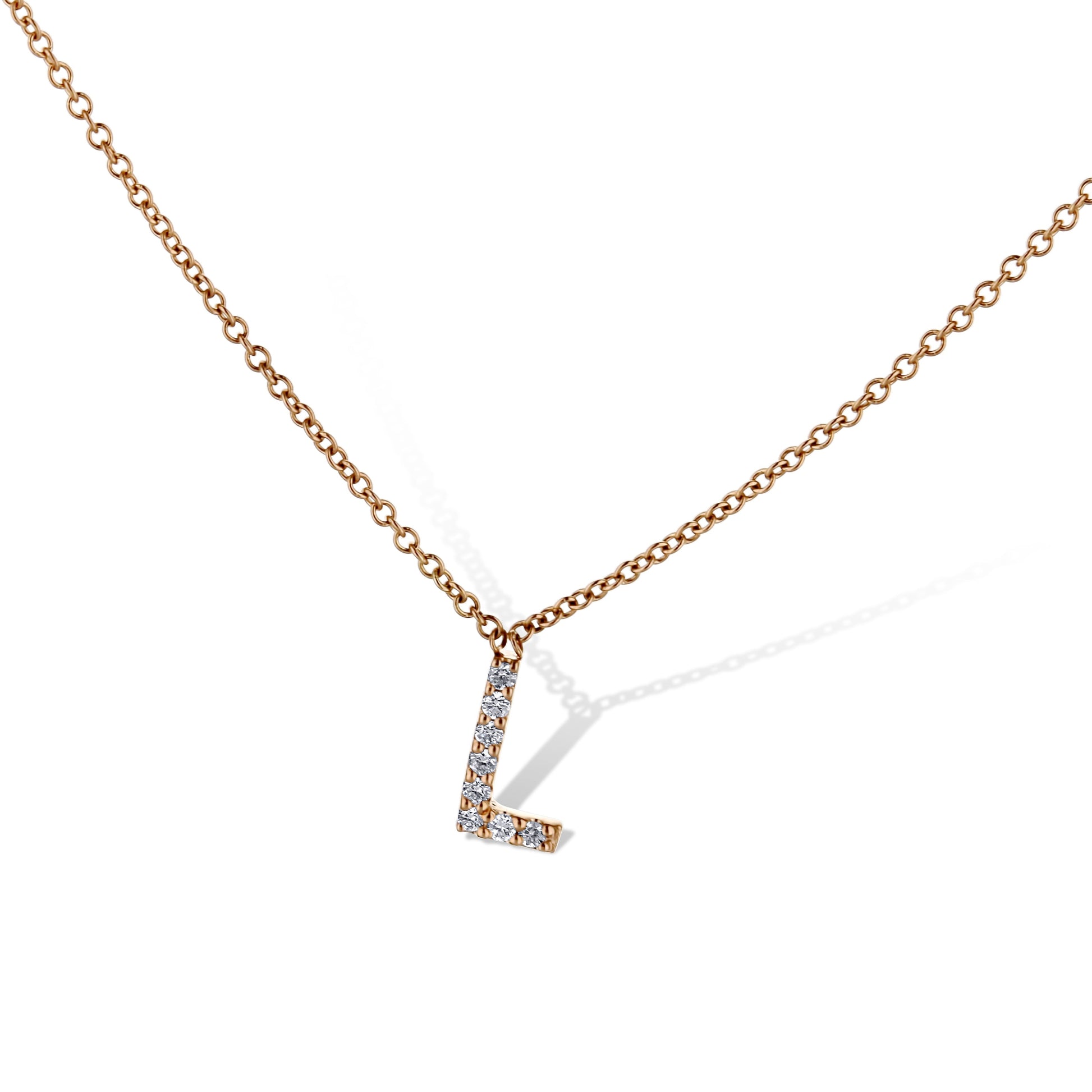 14K Rose Gold Letter 'L' Diamond Pendant Necklace