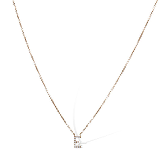 14K Rose Gold Letter 'E' Diamond Pendant Necklace