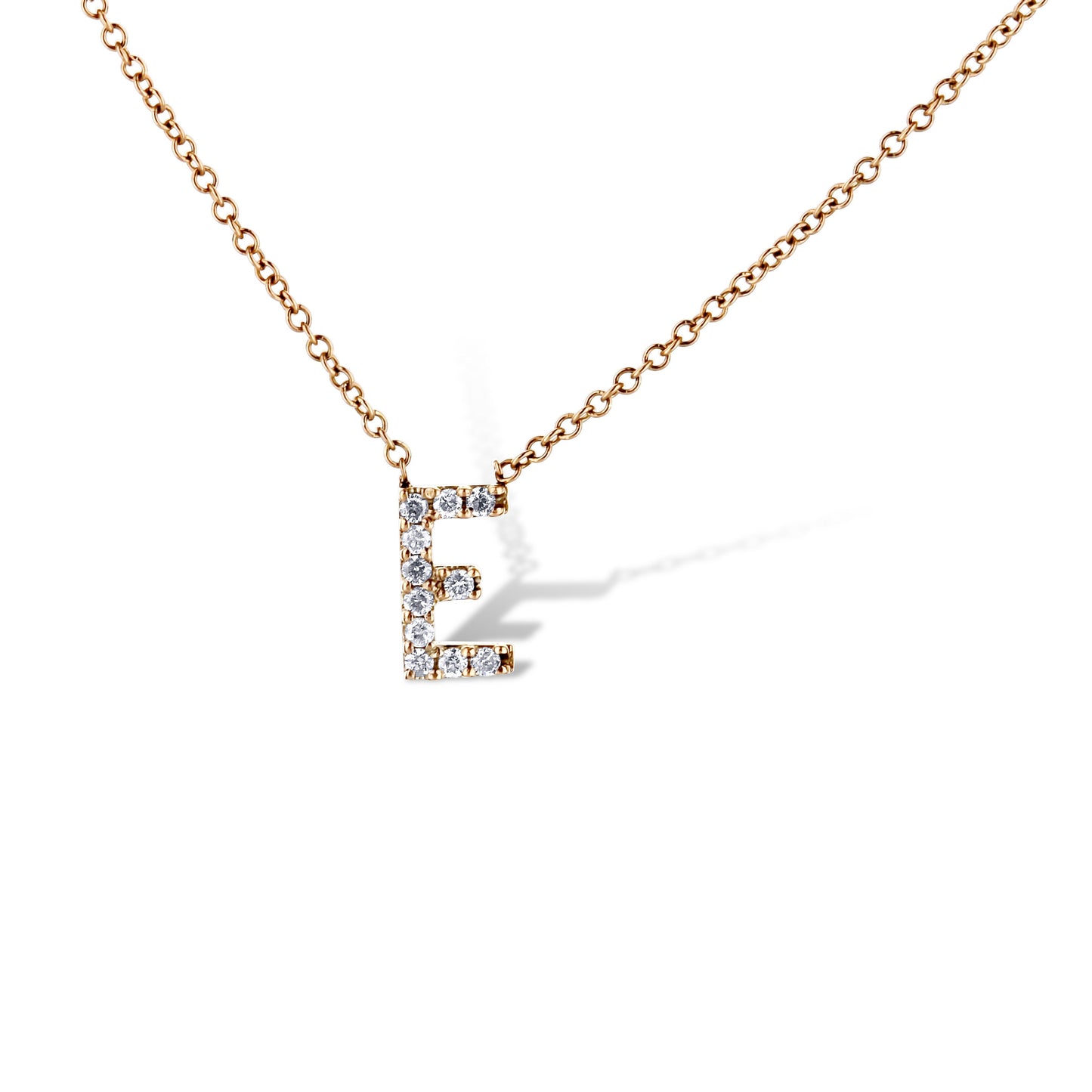 14K Rose Gold Letter 'E' Diamond Pendant Necklace