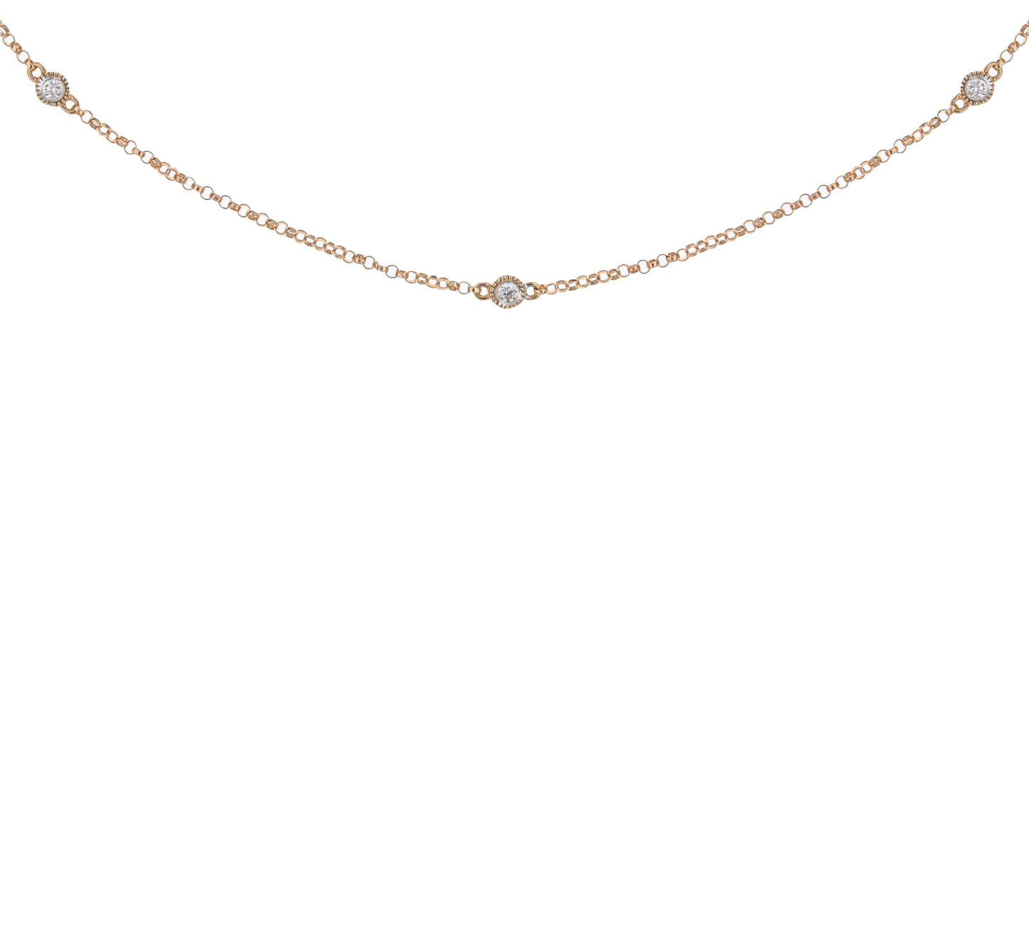 14K Rose Gold 12" Bezel Set Diamond Station Chain Necklace