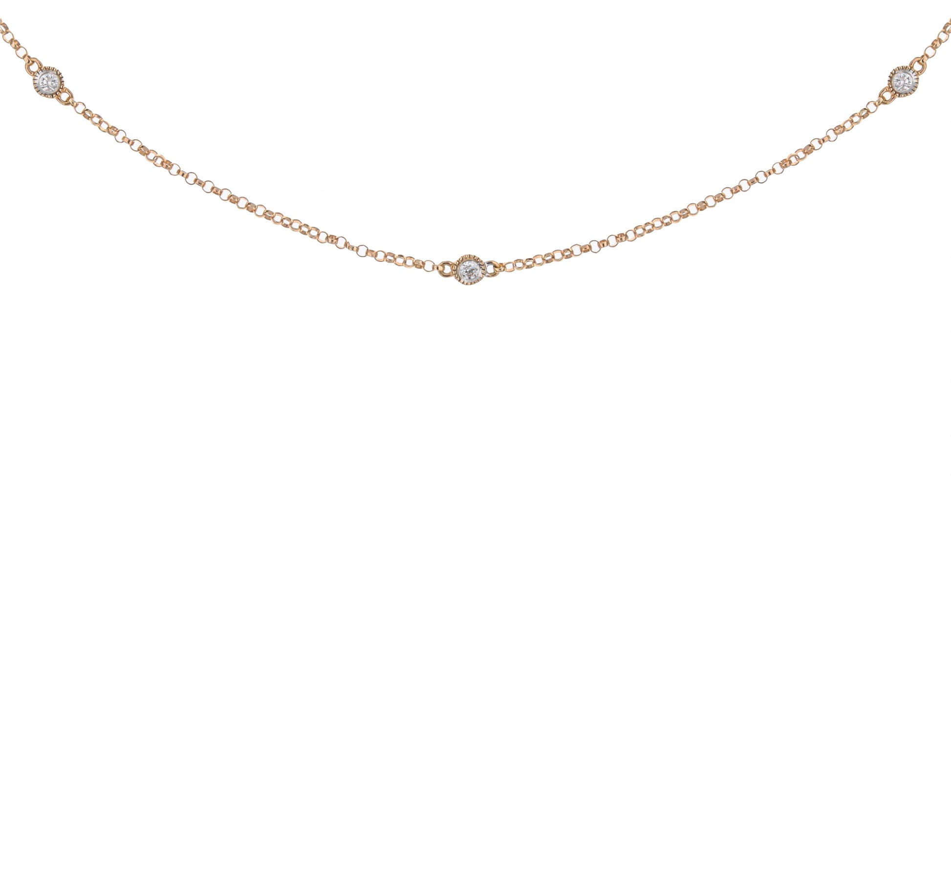 14K Rose Gold 12" Bezel Set Diamond Station Chain Necklace