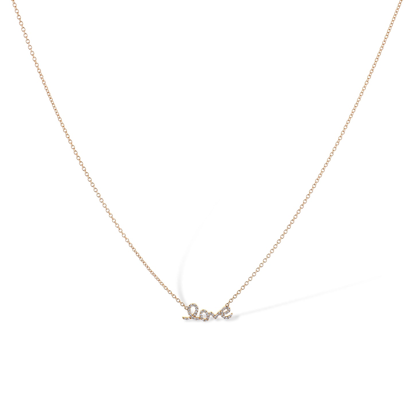 18K Rose Gold "Love" Pendant Attached To Rose Gold Chain