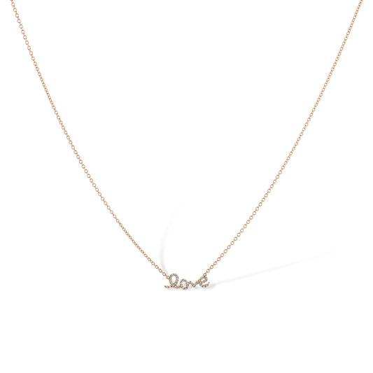 18K Rose Gold "Love" Pendant Attached To Rose Gold Chain