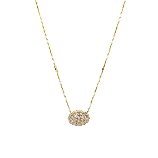 18K Yellow Gold Diamond Oval Cluster Pendant Necklace