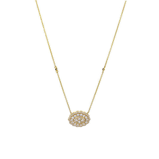 18K Yellow Gold Diamond Oval Cluster Pendant Necklace